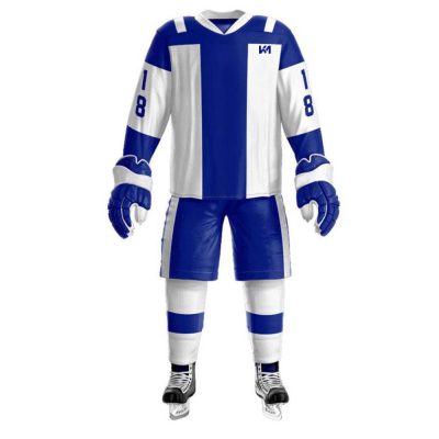 Blue-White Sublimated Ice Hockey Uniforms