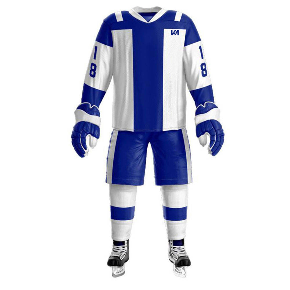 Blue-White Sublimated Ice Hockey Uniforms