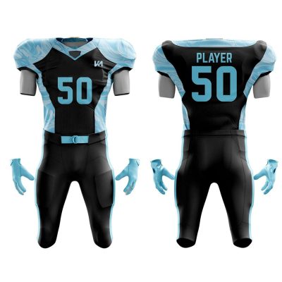 Sky Blue-Black Sublimated American Football Uniforms