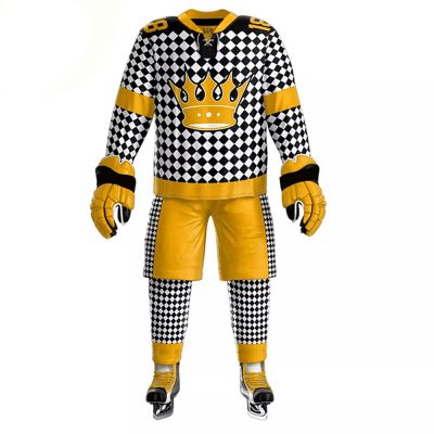 Yellow-Black-White Dotted Sublimated Jersey Ice Hockey Uniforms