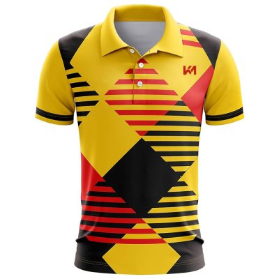Yellow-Red-Black Printed Polo Shirt