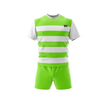 Green Color Jersey With White Stripes Rugby Uniforms