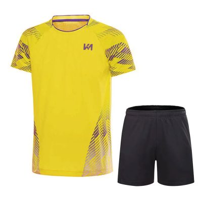 Yellow Color Printed Badminton Jersey And Shorts Set