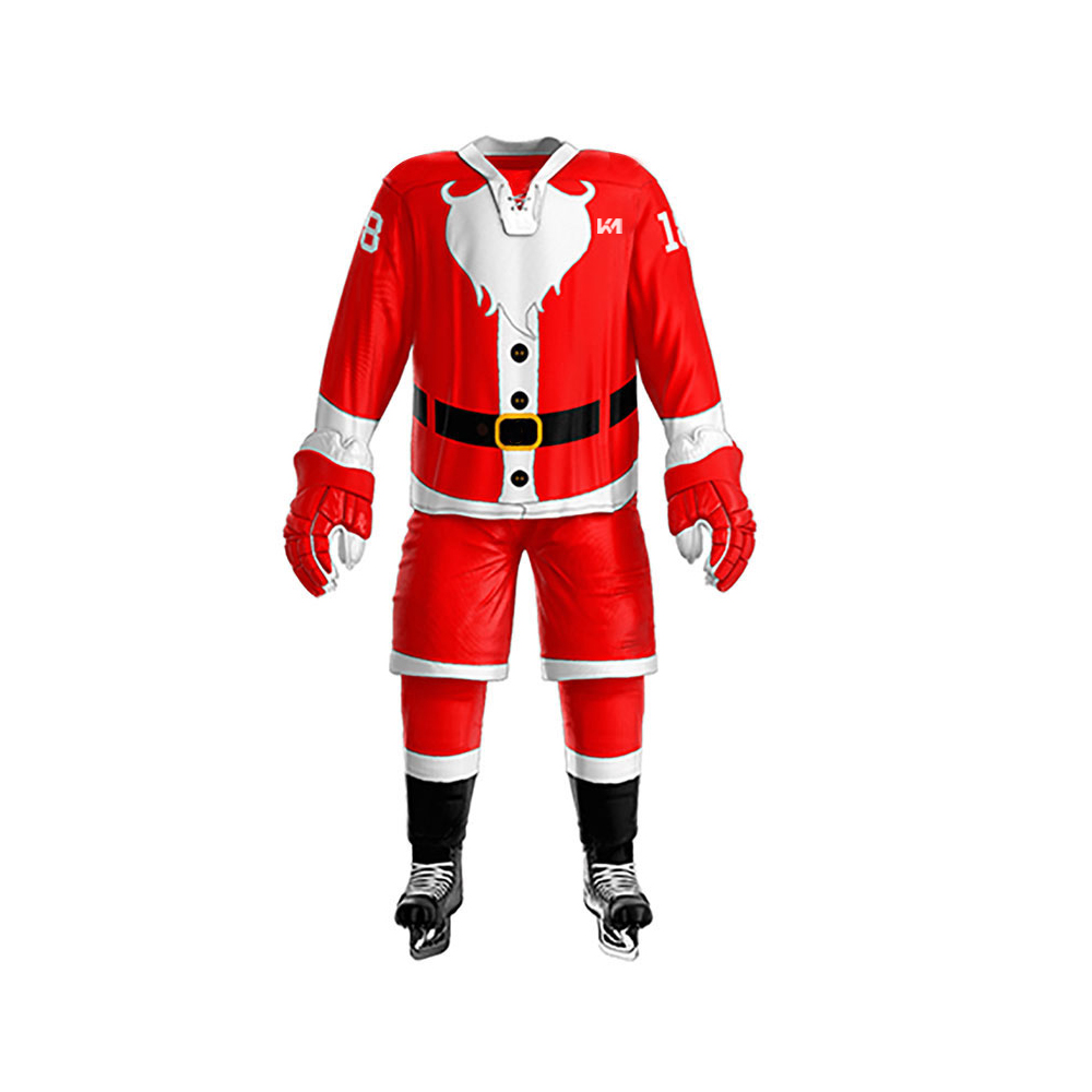 Plain-Red Christmas Design Ice Hockey Uniform