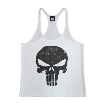 Plain Grey With Skull Printed Men's Tank Top