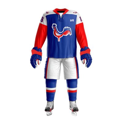 Blue-Red Printed Ice Hockey Uniform