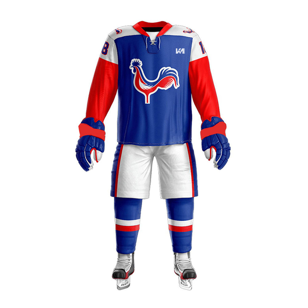 Blue-Red Printed Ice Hockey Uniform