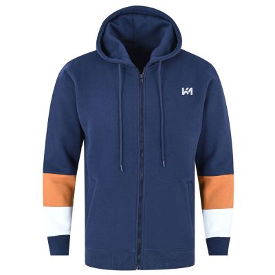 Plain Blue Printed Sleeves Zipper Unisex Hoodies