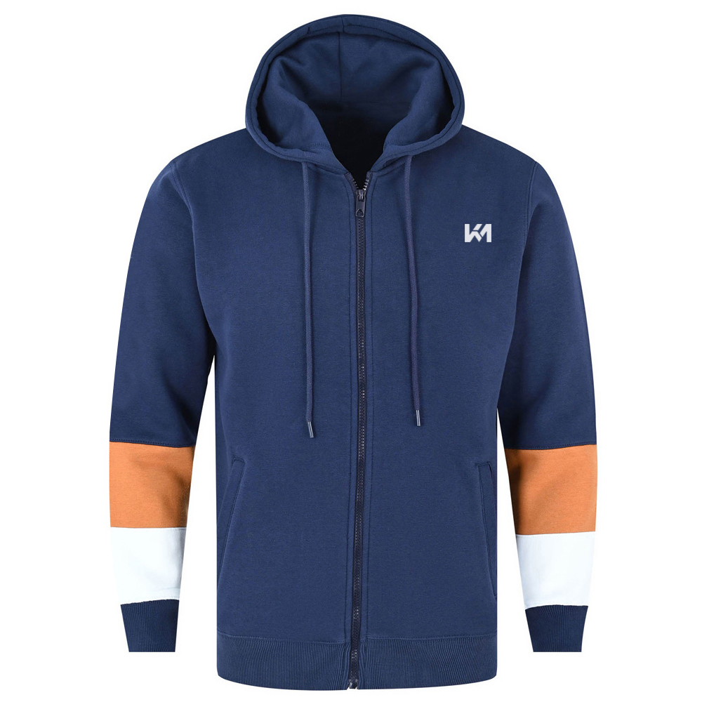 Plain Blue Printed Sleeves Zipper Unisex Hoodies
