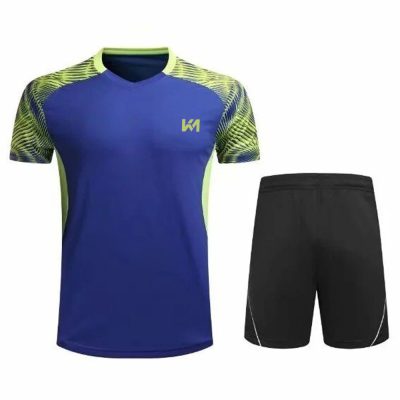 Plain Blue With Printed Shoulders Jersey And Shorts Set