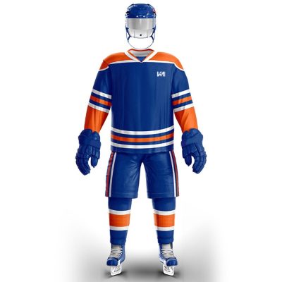 Blue-Orange Lining Design Ice Hockey Uniform