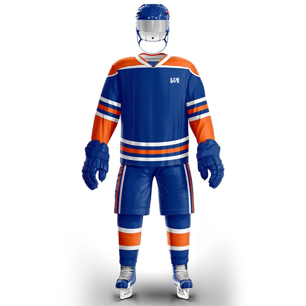 Blue-Orange Lining Design Ice Hockey Uniform